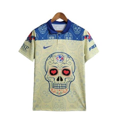 camisa am rica do m xico edi o especial dia dos mortos 23 24 torcedor nike masculina detalhamento com caveiras em azul e amarelo 1 1