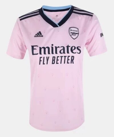 camisa arsenal iii 22 23 torcedor adidas feminina rosa com detalhes em preto 1 1