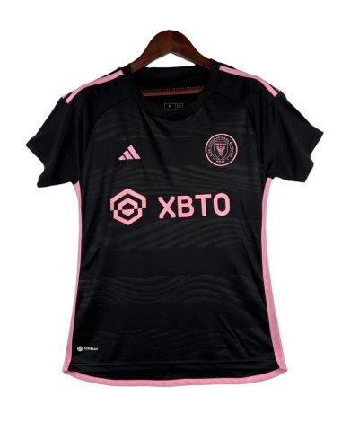 camisa inter miami ii 23 24 torcedor adidas feminina preta com detalhes em rosa 1 1