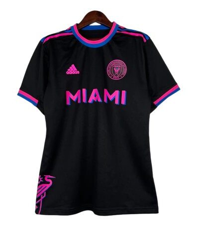 camisa inter miami ii 23 24 torcedor adidas feminina preta com detalhes em rosa e azul 1 1