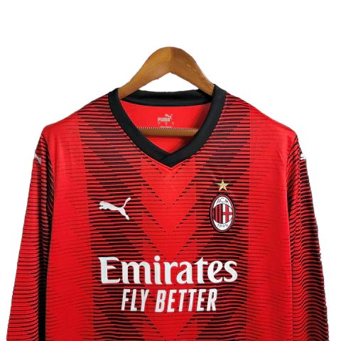 camisa ac milan i manga longa torcedor puma masculina vermelha e preta