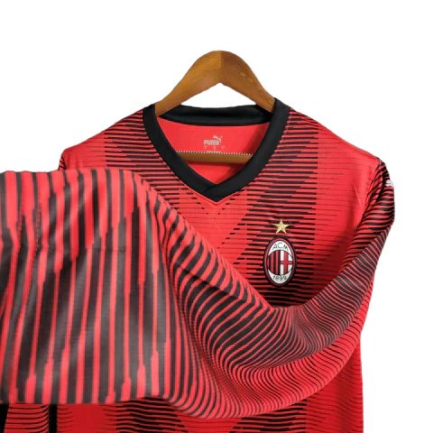 camisa ac milan i manga longa torcedor puma masculina vermelha e preta