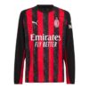 camisa ac milan i manga longa torcedor puma masculina preta e vermelha com detalhes em cinza