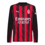 camisa ac milan i manga longa torcedor puma masculina preta e vermelha com detalhes em cinza