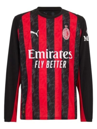 camisa ac milan i manga longa torcedor puma masculina preta e vermelha com detalhes em cinza