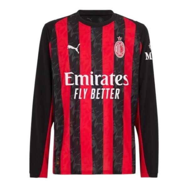 camisa ac milan i manga longa torcedor puma masculina preta e vermelha com detalhes em cinza