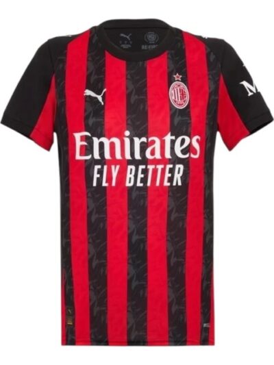 camisa ac milan i torcedor puma feminina preta e vermelha com detalhes em cinza