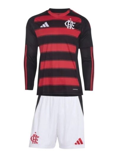 kit infantil flamengo i manga longa adidas vermelho e preto